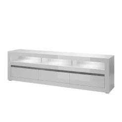 Hochglanz Lowboard fürs TV in Weiß Mextra mit 3 Schubladen