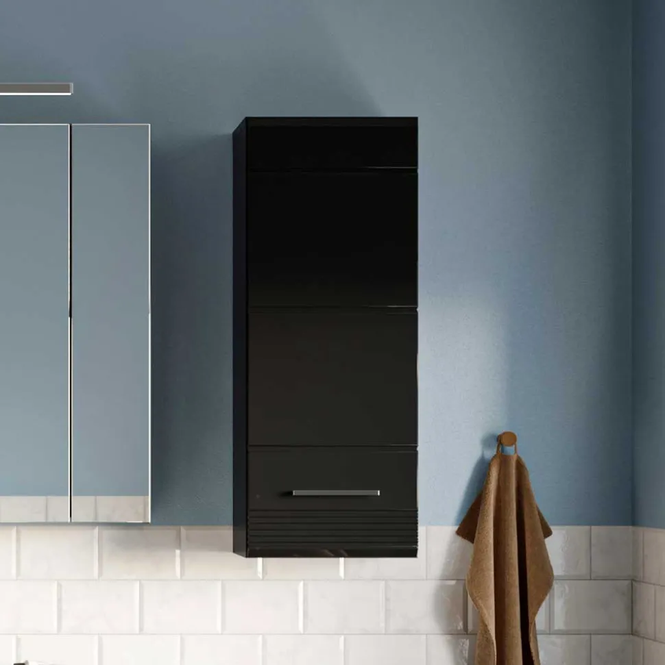 Hochglanz Oberschrank fürs Bad in Schwarz - Culina