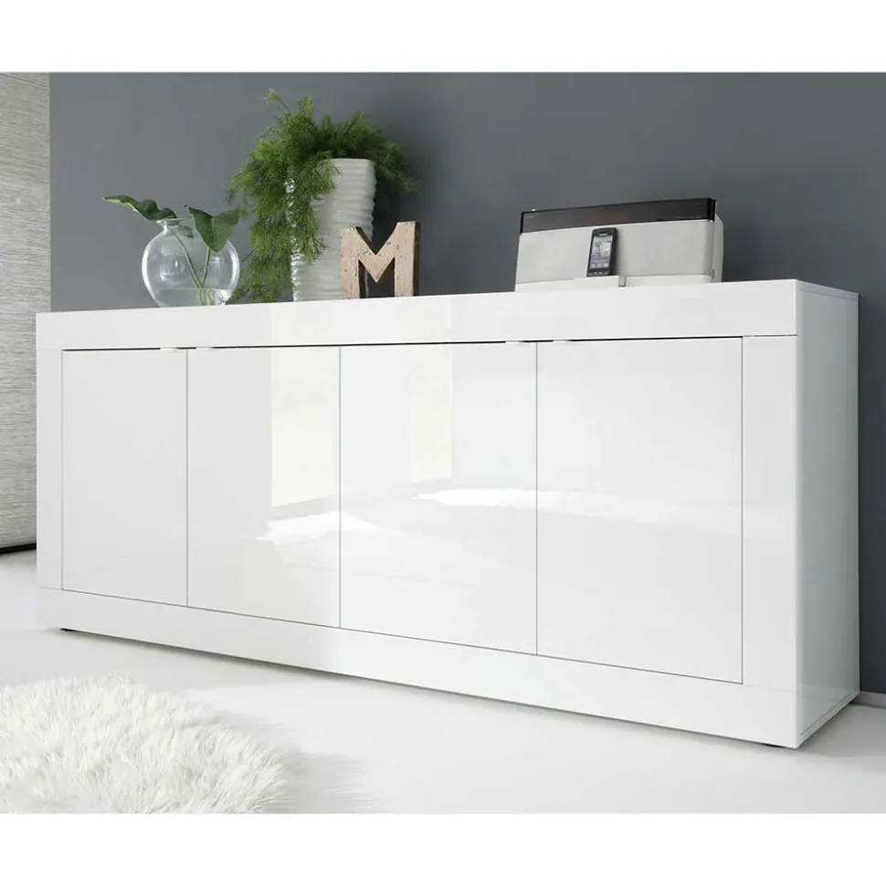 Hochglanz Sideboard in Weiß 4-türig - Sogno