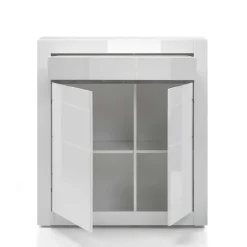 Hochglanz TV Anbauwand in Weiß Mextra mit Beton Dekor (vierteilig)