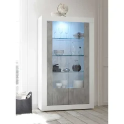 Hochglanz Vitrinenschrank in Weiß lackiert - Niris