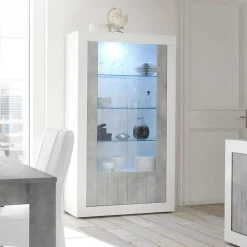 Hochglanz Vitrinenschrank in Weiß lackiert - Niris