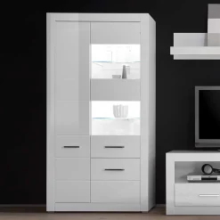 Hochglanz Vitrinenschrank in Weiß & Glas Yulis 3-türig