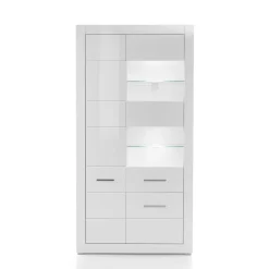 Hochglanz Vitrinenschrank in Weiß & Glas Yulis 3-türig