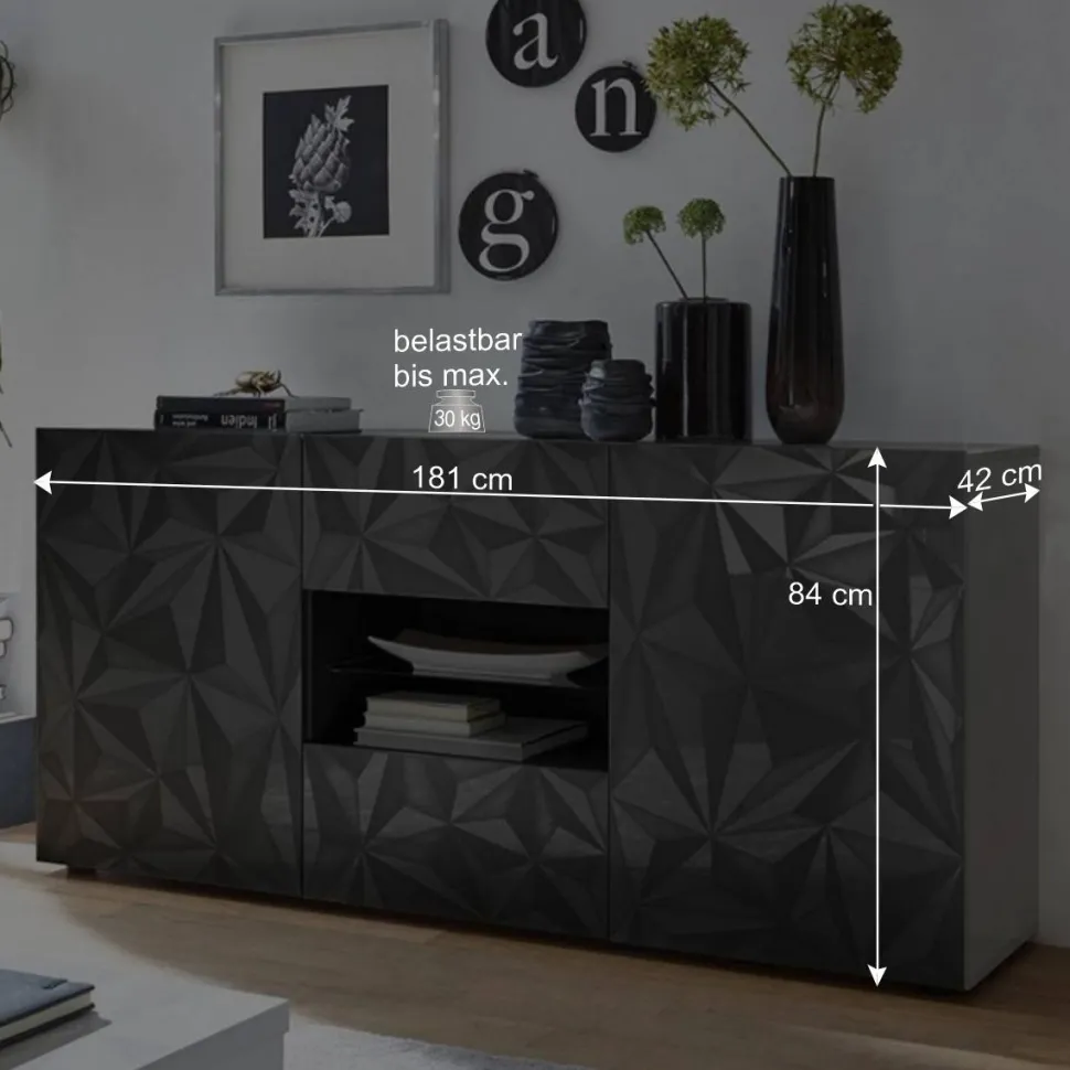 Hochglanz Wohnzimmermöbel in Grau - Kuriasna (dreiteilig)