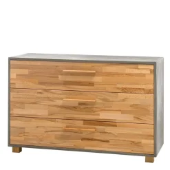 Hochwertige Kommode in Kernbuche und Beton Optik - Haruto