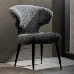 Hochwertiger Design Stuhl aus Kunstfell in Grau - Zarodrana