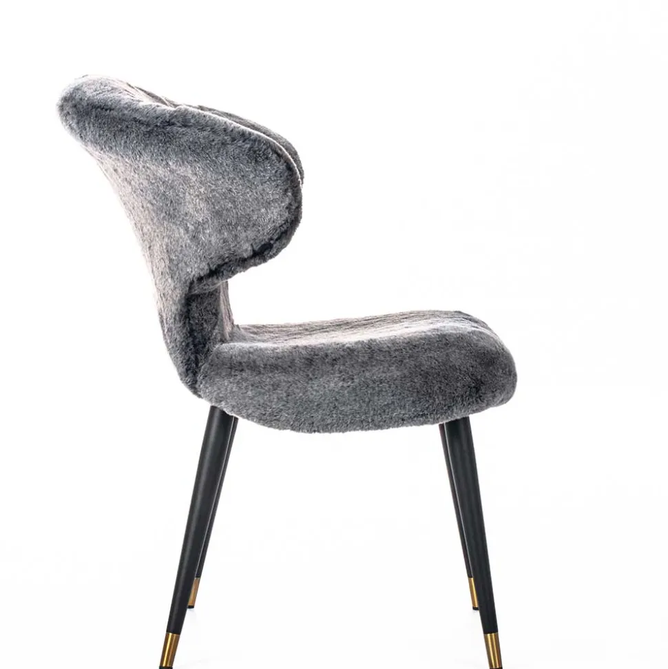 Hochwertiger Design Stuhl aus Kunstfell in Grau - Zarodrana