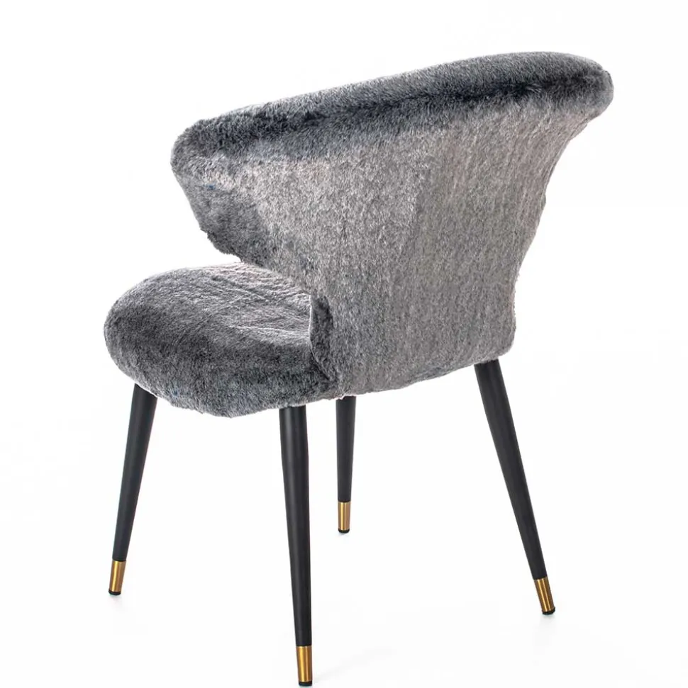 Hochwertiger Design Stuhl aus Kunstfell in Grau - Zarodrana