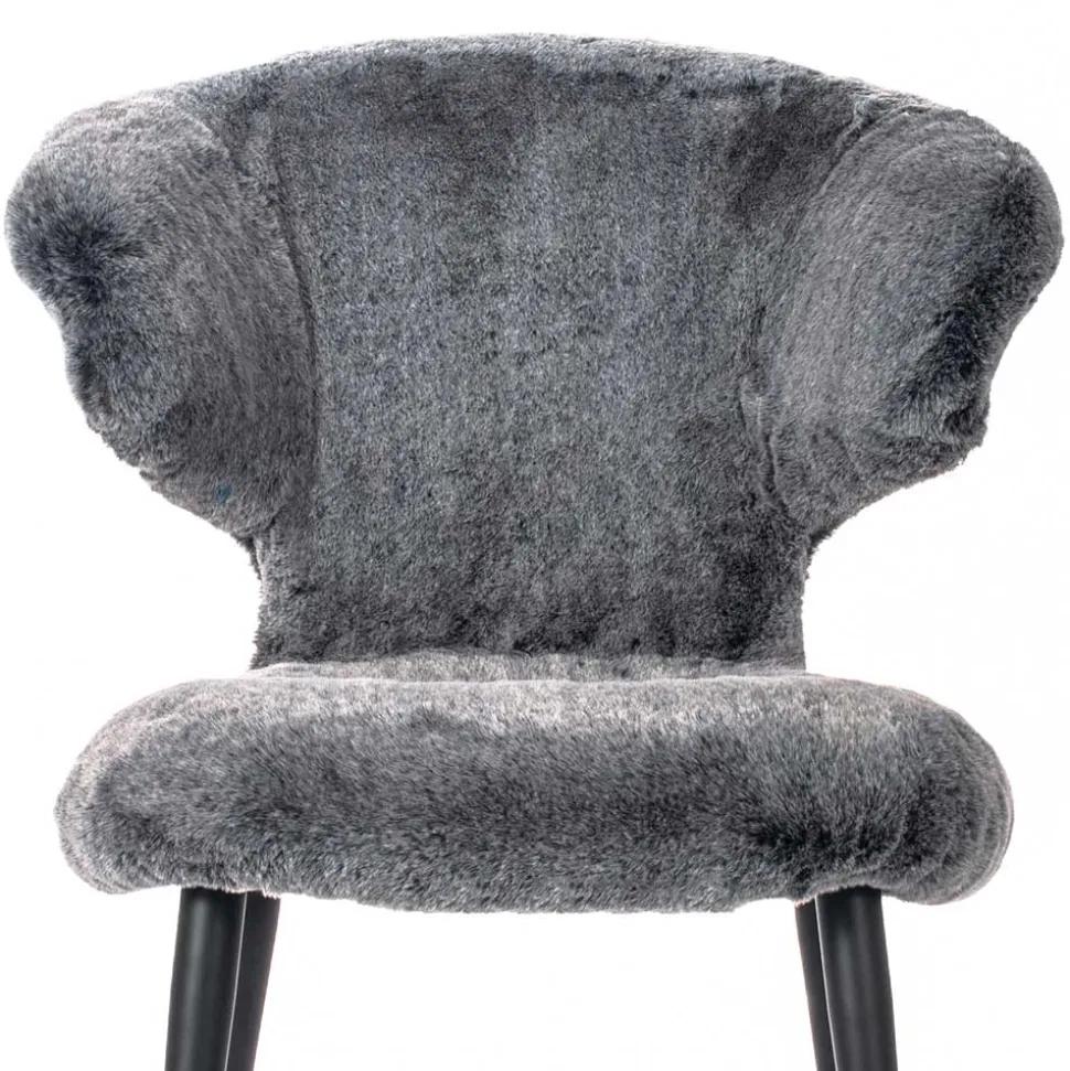 Hochwertiger Design Stuhl aus Kunstfell in Grau - Zarodrana
