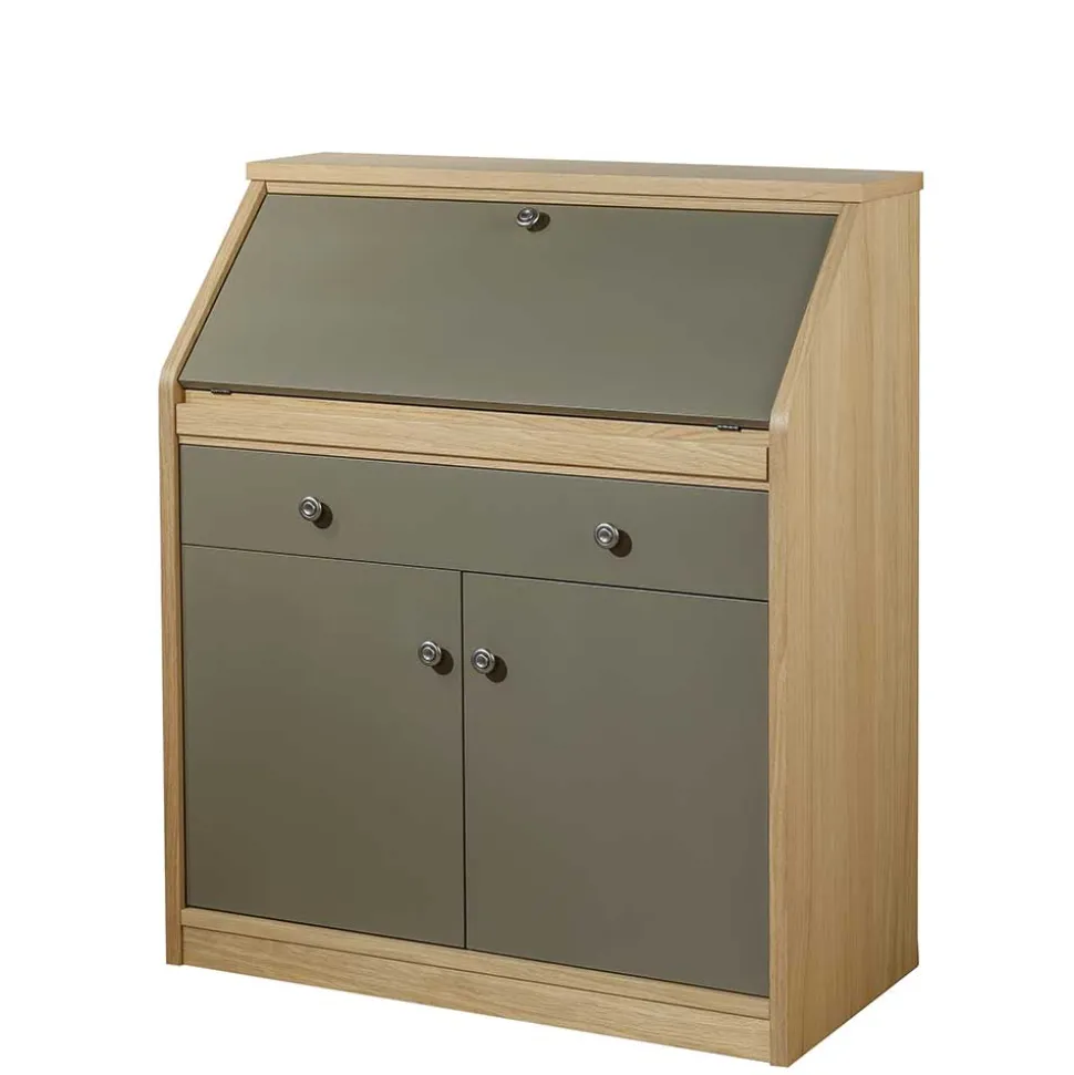Hochwertiger Schreibschrank in Beigegrau & Eiche - Liaria