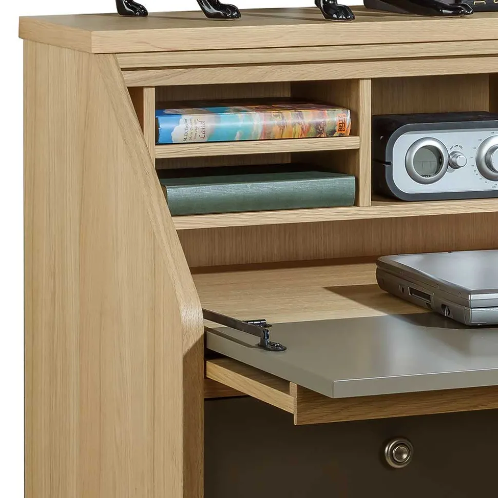 Hochwertiger Schreibschrank in Beigegrau & Eiche - Liaria