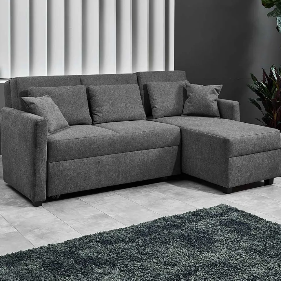 Hochwertiges Ecksofa mit Schlaffunktion in Anthrazit - Renero