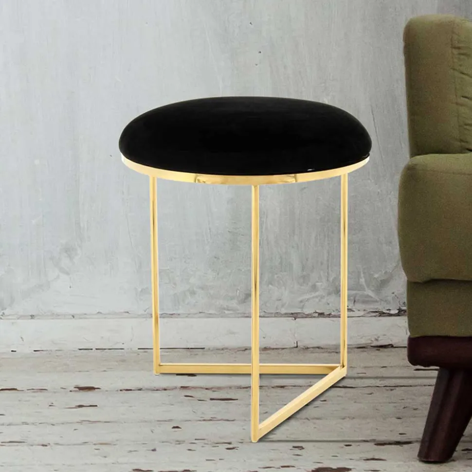 Hocker in Schwarz Samt & Gold Edelstahl - Hulius