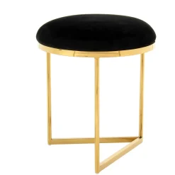 Hocker in Schwarz Samt & Gold Edelstahl - Hulius