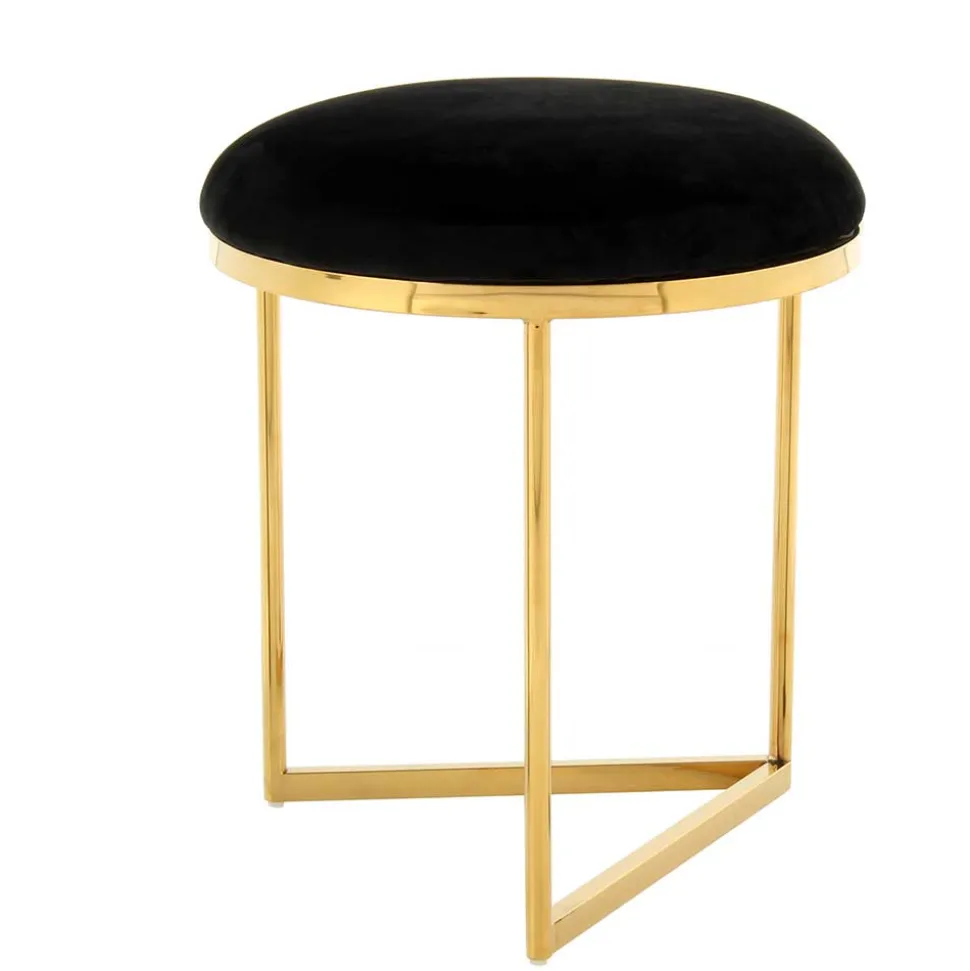 Hocker in Schwarz Samt & Gold Edelstahl - Hulius