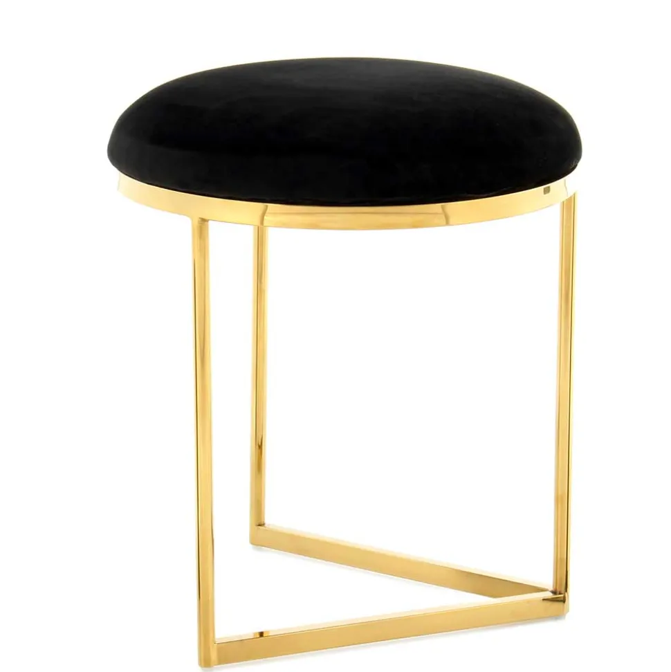 Hocker in Schwarz Samt & Gold Edelstahl - Hulius
