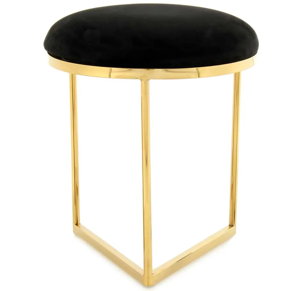 Hocker in Schwarz Samt & Gold Edelstahl - Hulius