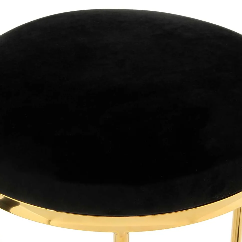 Hocker in Schwarz Samt & Gold Edelstahl - Hulius