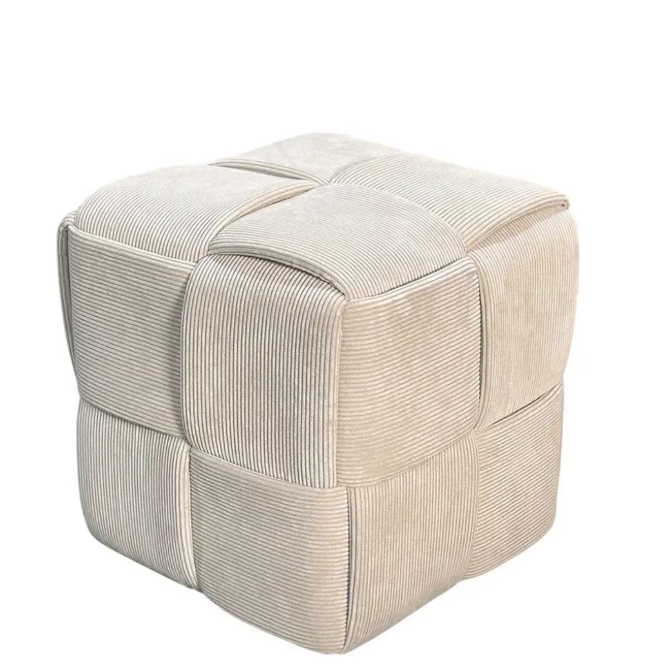 Hocker Pouf in Beige Cordbezug - Salvita III