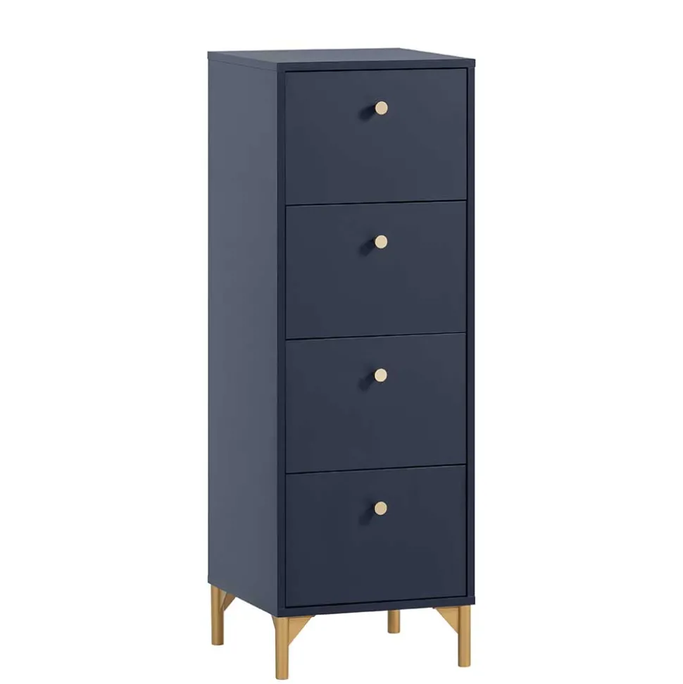 Hohe Kommode in Dunkelblau mit Gold - Inbano