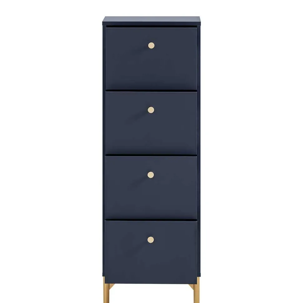 Hohe Kommode in Dunkelblau mit Gold - Inbano