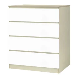 Hohe Kommode in Weiß Hochglanz & Natur - Finnca