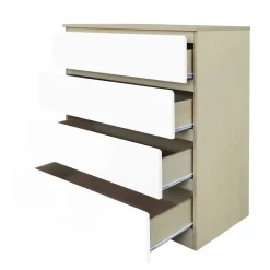 Hohe Kommode in Weiß Hochglanz & Natur - Finnca