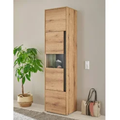 Hohe Vitrine in Wildeiche Optik und Anthrazit - Colomania