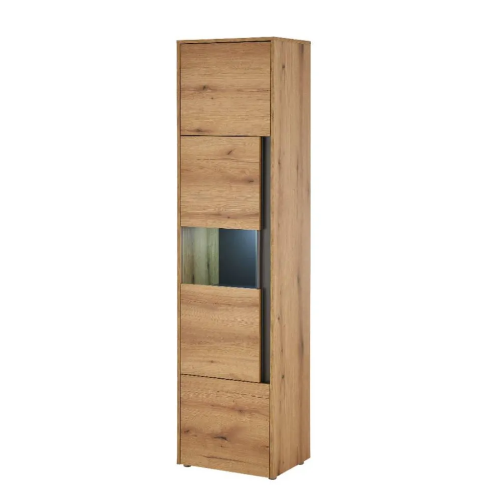 Hohe Vitrine in Wildeiche Optik und Anthrazit - Colomania