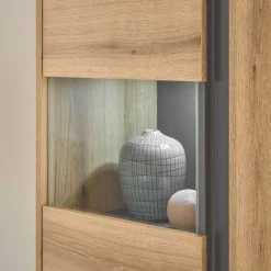 Hohe Vitrine in Wildeiche Optik und Anthrazit - Colomania