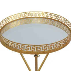 Hoher Beistelltisch mit runder Spiegelglas Platte - Mabu