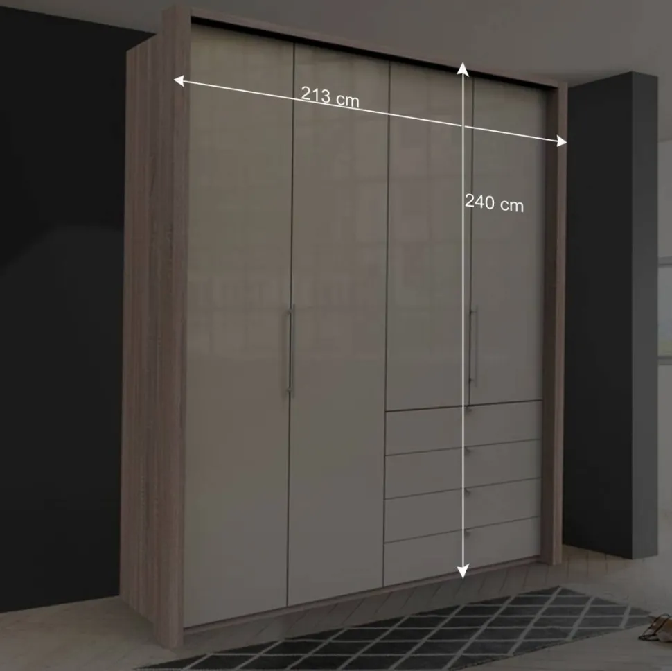 Hoher Schlafzimmerschrank 2-türig & 4 Schubladen - Rativian