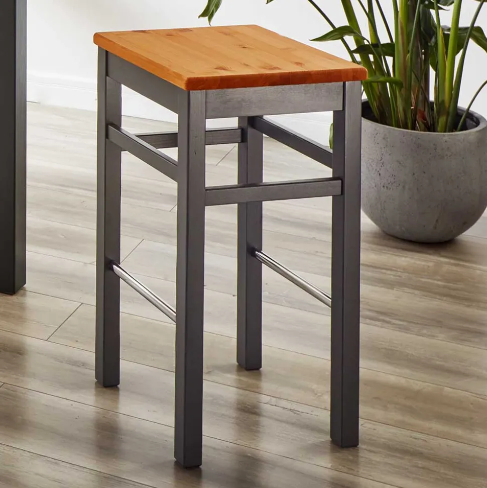 Holz Barhocker in Grau und Kiefer Lauge - Ziamora