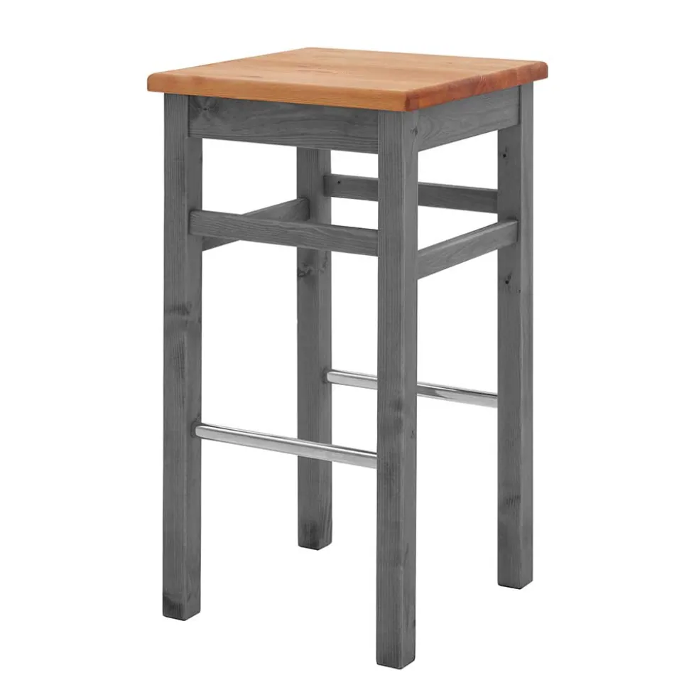 Holz Barhocker in Grau und Kiefer Lauge - Ziamora