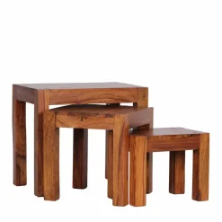 Holz Beistelltisch 3er-Set Hoslo aus Sheesham massiv (dreiteilig)