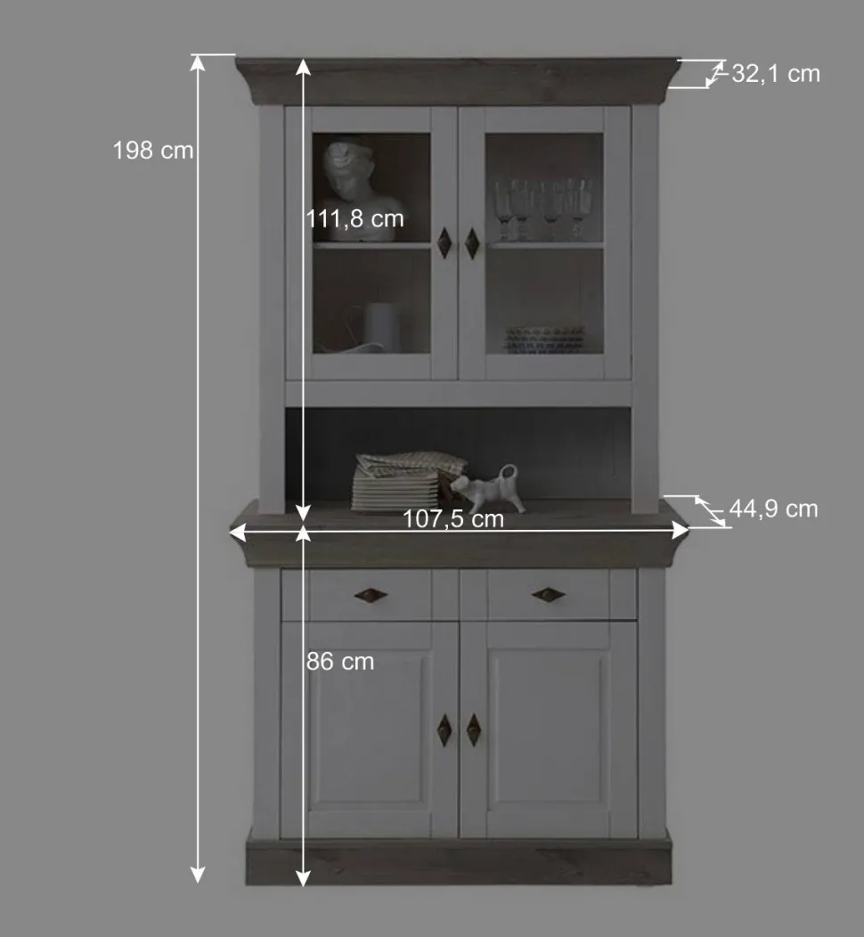 Holz Küchenbuffet Mirandesca in Weiß Grau