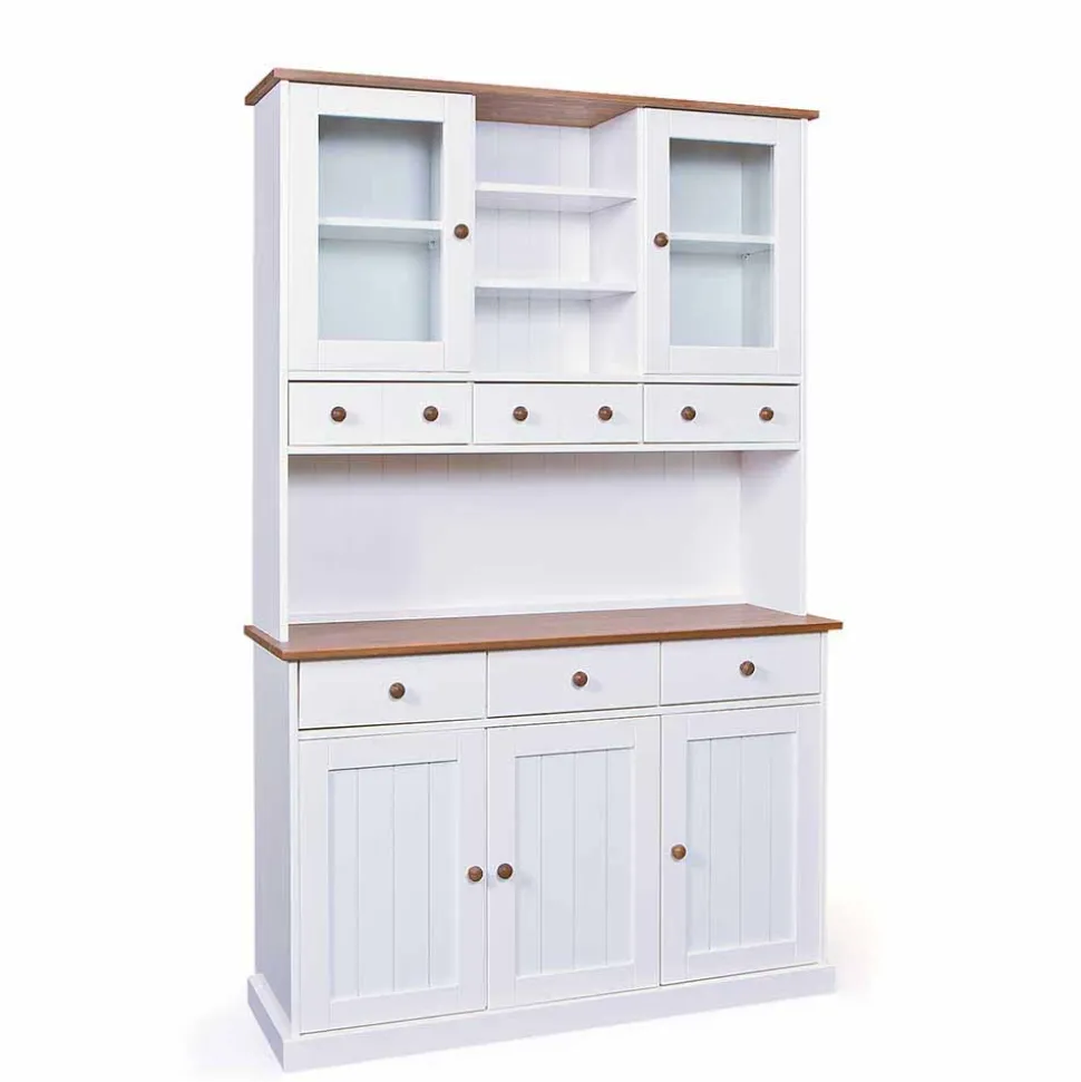 Holz Landhaus Büfett in Weiß Braun - Vatina