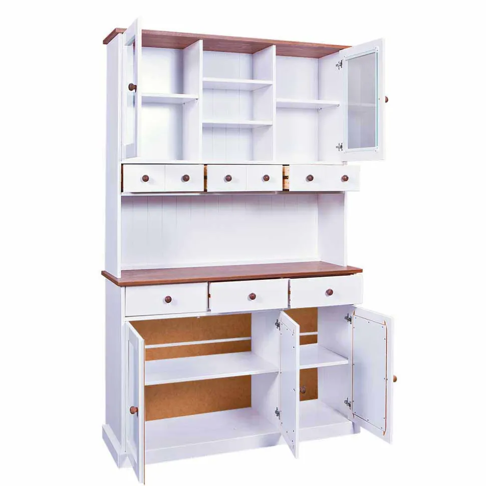 Holz Landhaus Büfett in Weiß Braun - Vatina