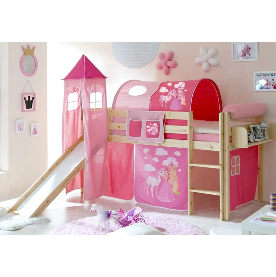 Holz Prinzessinbett mit Rutsche & Turm - Pulaudio