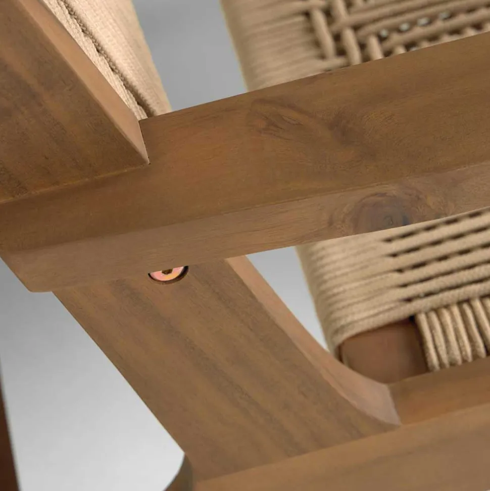 Holz Sessel mit Kordel Geflecht in Beige - Rave