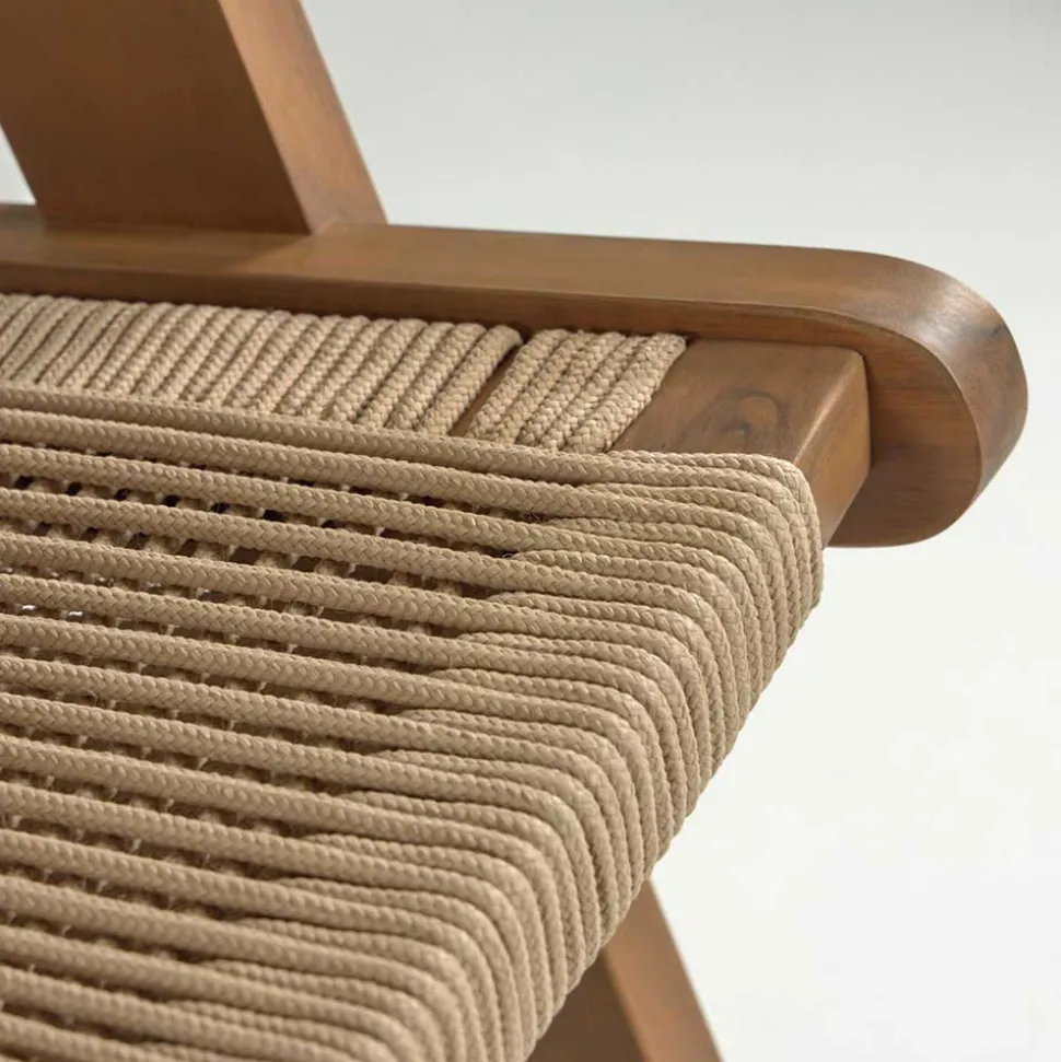 Holz Sessel mit Kordel Geflecht in Beige - Rave