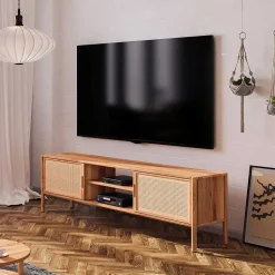 Holz TV Board mit Wiener Geflecht Türen - Indrya