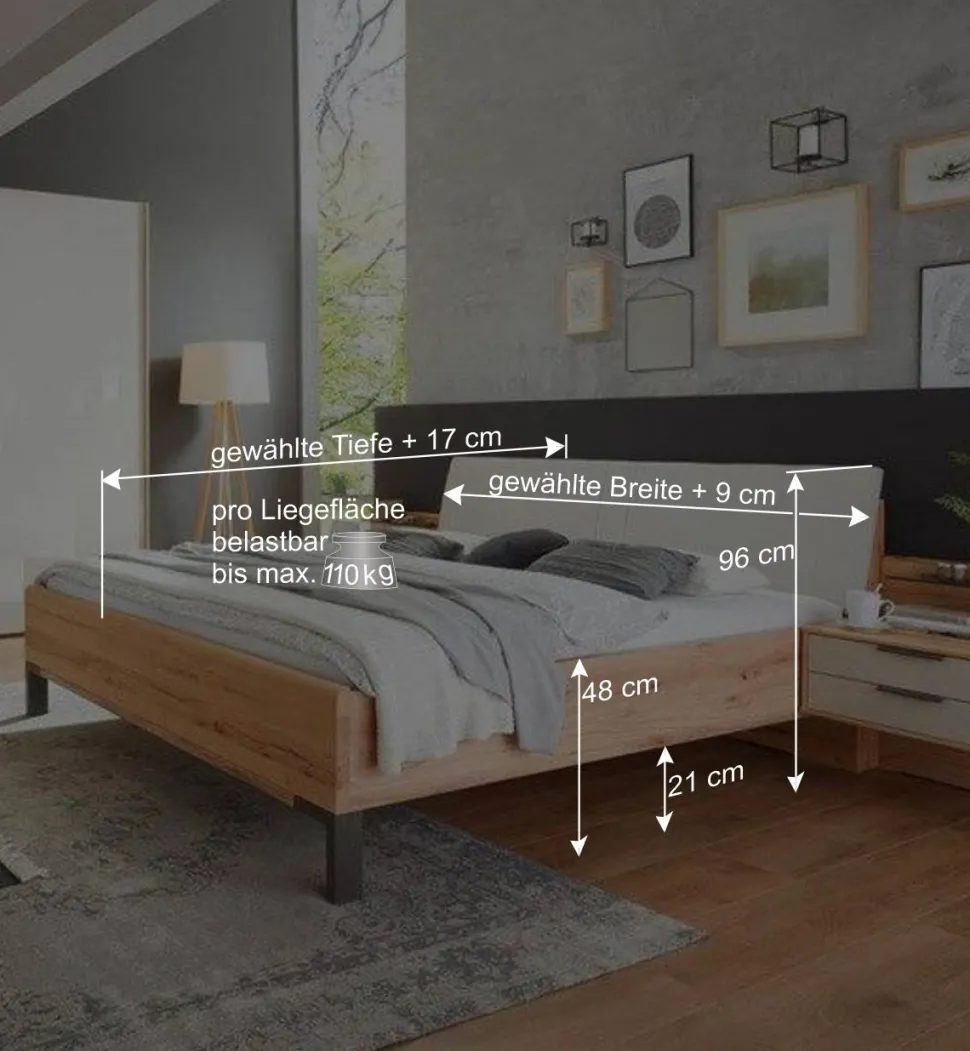 Holzbett & Nachtkommoden - Krofun (dreiteilig)