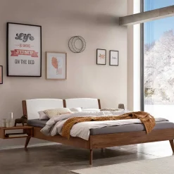 Holzbett in Nussbaum Braun mit Weiß - Bacaro