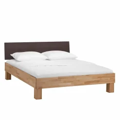 Holzbett massiv Wins mit Polster-Kopfteil Kunstleder Dunkelbraun