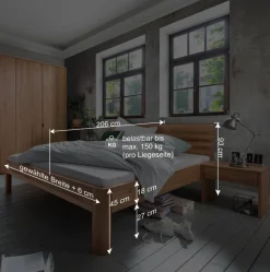 Holzbett mit Kopfteil aus Kernbuche - Izmaldon