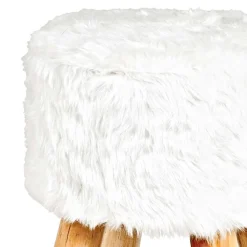 Holzhocker Vanstatim mit Fellbezug