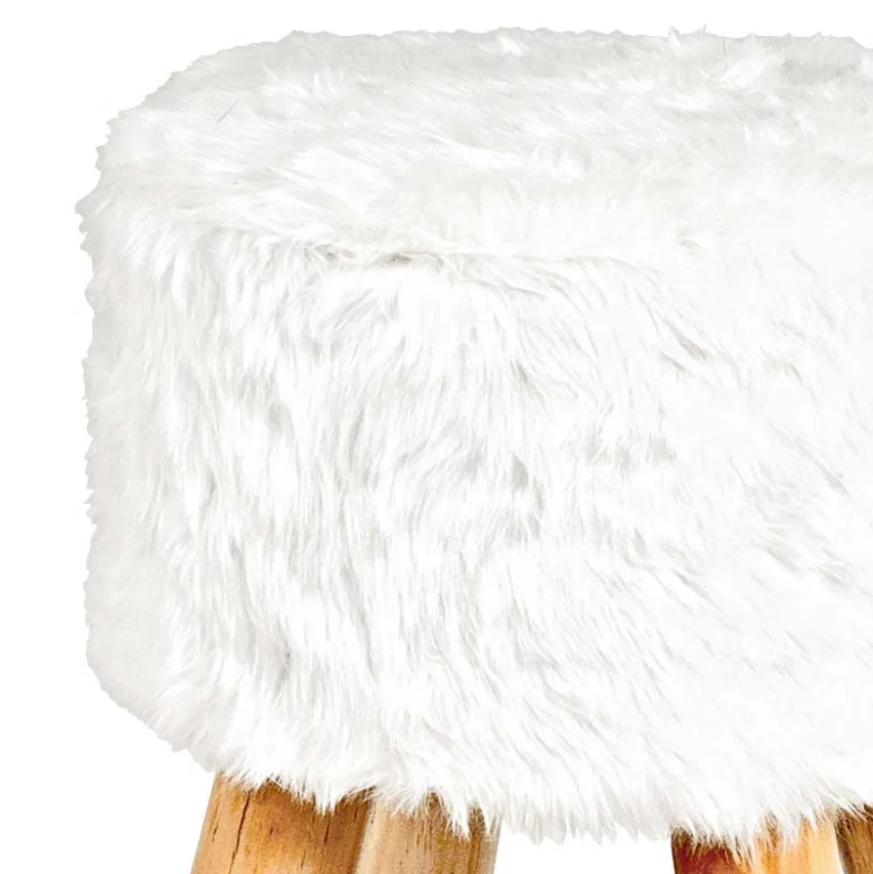 Holzhocker Vanstatim mit Fellbezug