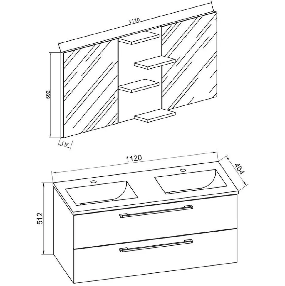 Holzlook Bad mit Doppel-Waschtisch - Ursela (vierteilig)